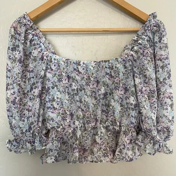 ASTR The Label Floral Milkmaid Top Blouse Womens Size Small Cottagecore Cropped - Picture 3 of 5